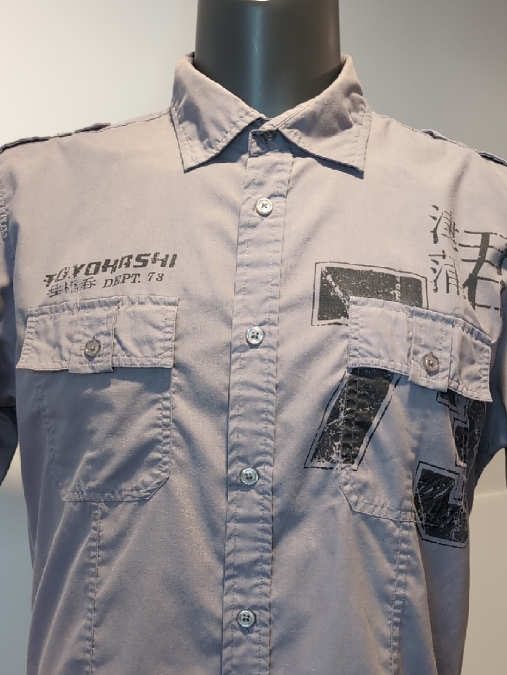 Royalty For Him Military Gray Button-Up Shirt